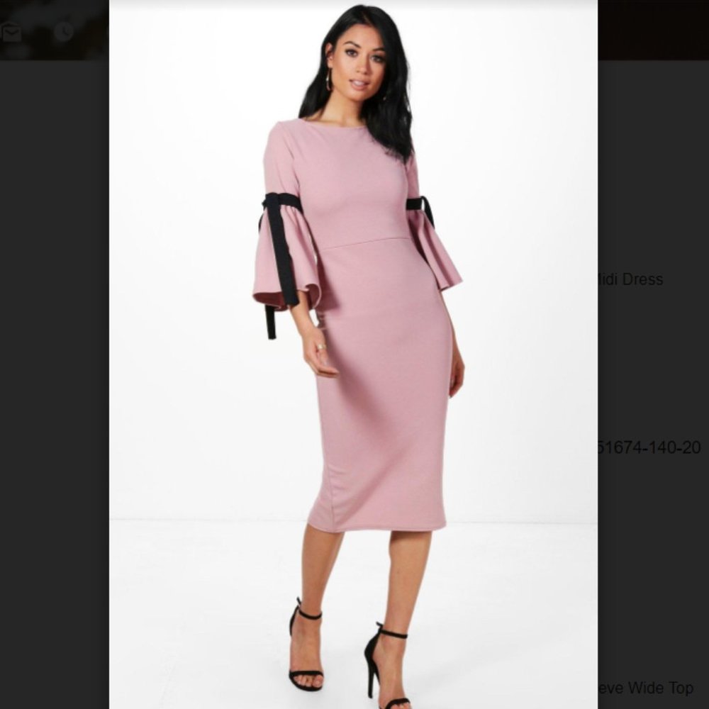 Boohoo Blush Pink Tie Sleeve Midi Dress